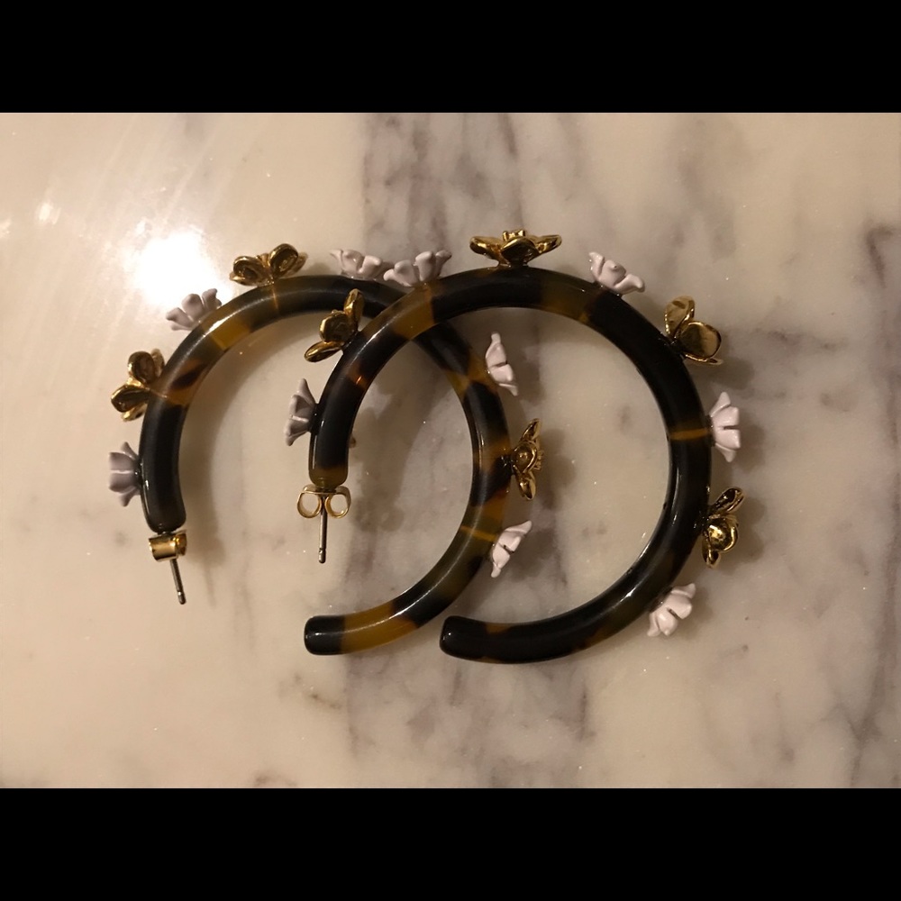 Tortoise hoops with white and gold floral accents